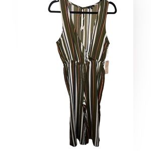 Iris NWT olive green and orange striped jumpsuit size L juniors